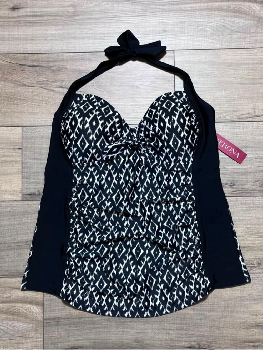 Merona Women's Printed Halter Tankini Swim Top Size‎ XL Black And White